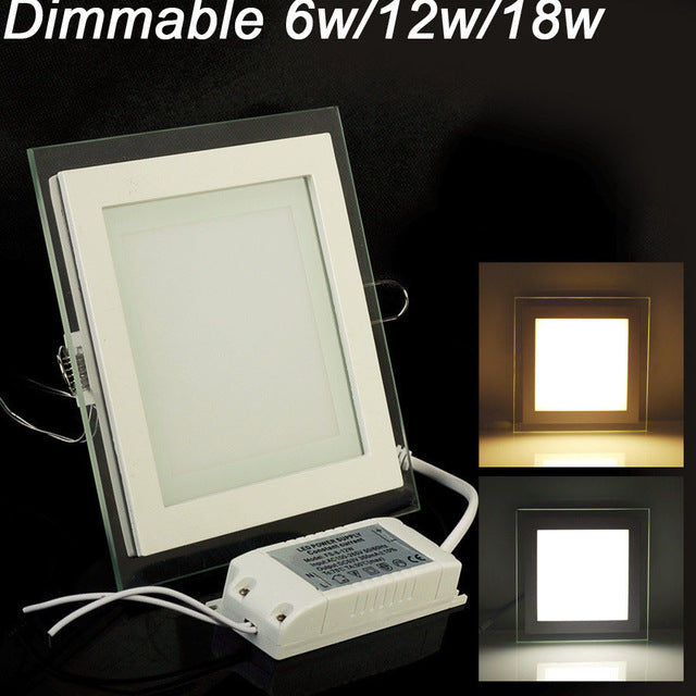 Dimmable LED Panel Downlight Square Glass AC85-265V Panel Lights SMD5630 High Brightness Ceiling Recessed Lamps For Home
