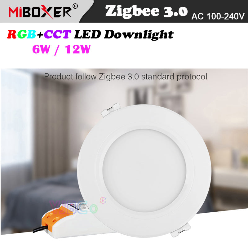 Miboxer FUT066Z/FUT068Z Zigbee 3.0 6W/12W RGB+CCT LED Downlight AC100~240V Zigbee 3.0 Remote/APP/Voice Control Round Panel lamp
