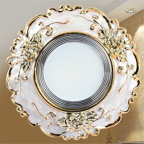 Art Deco Resin Golden Flower Pattern Cob Led Downlight 3W 5W 7W Indoor Home Living Room Aisle Recessed Spot Lamp 8Cm Hole 220V