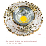 Art Deco Resin Golden Flower Pattern Cob Led Downlight 3W 5W 7W Indoor Home Living Room Aisle Recessed Spot Lamp 8Cm Hole 220V
