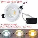 LED Downlight 3 Colors Change(3000K/4000K/6000K) 5W 10W 15W 25W COB LED Panel Light AC85-265V Recessed Glass LED Downlights