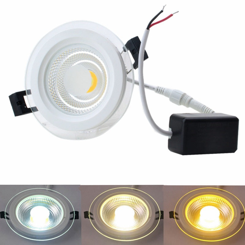LED Downlight 3 Colors Change(3000K/4000K/6000K) 5W 10W 15W 25W COB LED Panel Light AC85-265V Recessed Glass LED Downlights