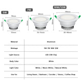 Dimmable Led downlight light COB Ceiling Spot Light 110v 220v 5w 7w 10w 85-265V ceiling recessed downlights Indoor Lighting