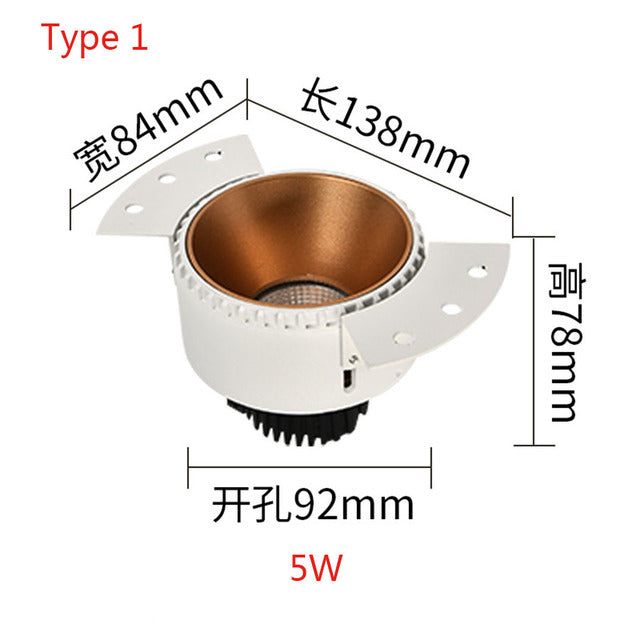 Modern Ceiling Downlight Recessed Anti Glare COB 5/7/10W LED Spotlight Bedroom Living Room Background Indoor Lighting Decor