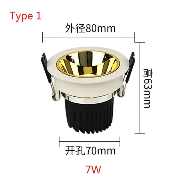 LED Ceiling Spotlights Recessed Anti Glare COB LED Downlights Bedroom 5/7/10W Living Room Decoation Ceiling Downlight