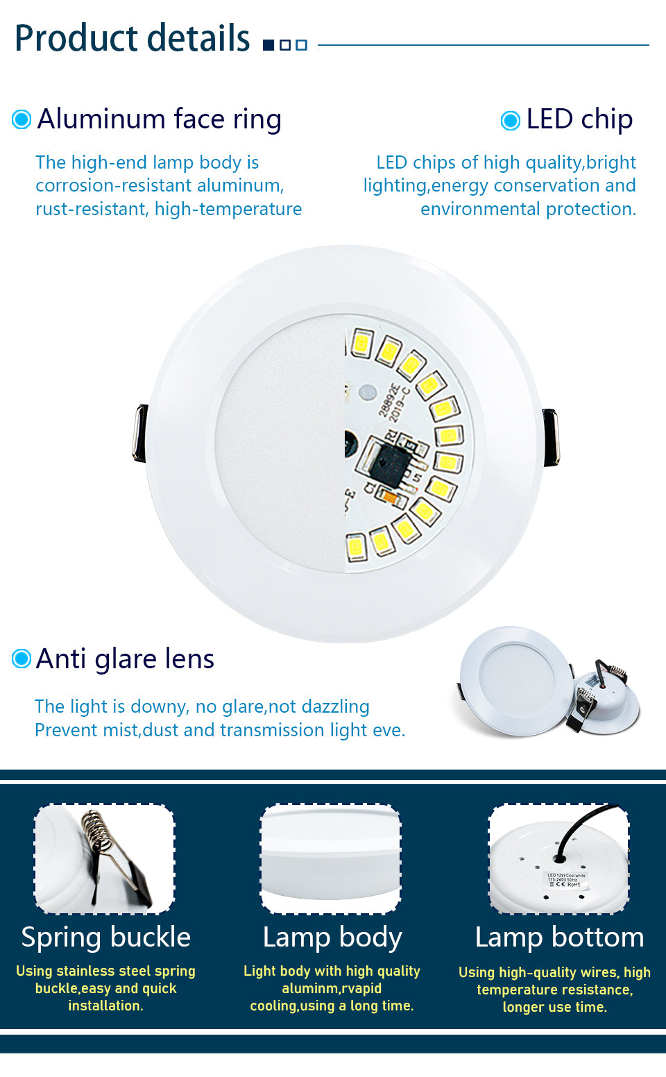 LED Downlight 3W 5W 7W 9W 12W 15W LED Ceiling Light 6pcs/lot 220V Recessed Downlights Round Panel Spotlight Indoor Home Lighting