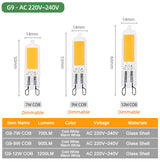 KPS  LED G4 G9 Bulb 7W 9W 12W 220V COB Glass Lamp Super Bright Constant Power Lamp Lighting Replacement Halogen