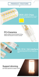 10pcs LED G4 G9 Lamp E14 LED Bulb COB 7W 9W 10W 12W 220V AC12V SMD 2835 LED No Flicker Dimmable Ceramic Replace halogen lamp