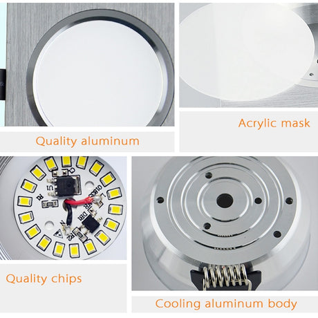 LED Downlights Square Brush silver 3W 6W 9W 12W AC220V 230V LED Ceiling Lamp Down Light for Kitchen/Home/Office Indoor Lighting