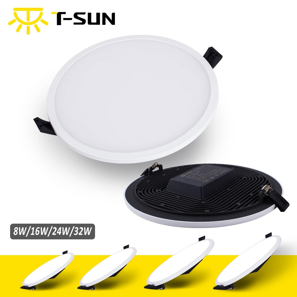 T-SUNRISE Ultra Thin LED Panel Downlight 8W 16W 24W 32W Round/Square LED Ceiling Recessed Lights Power Supply Included SMD4014