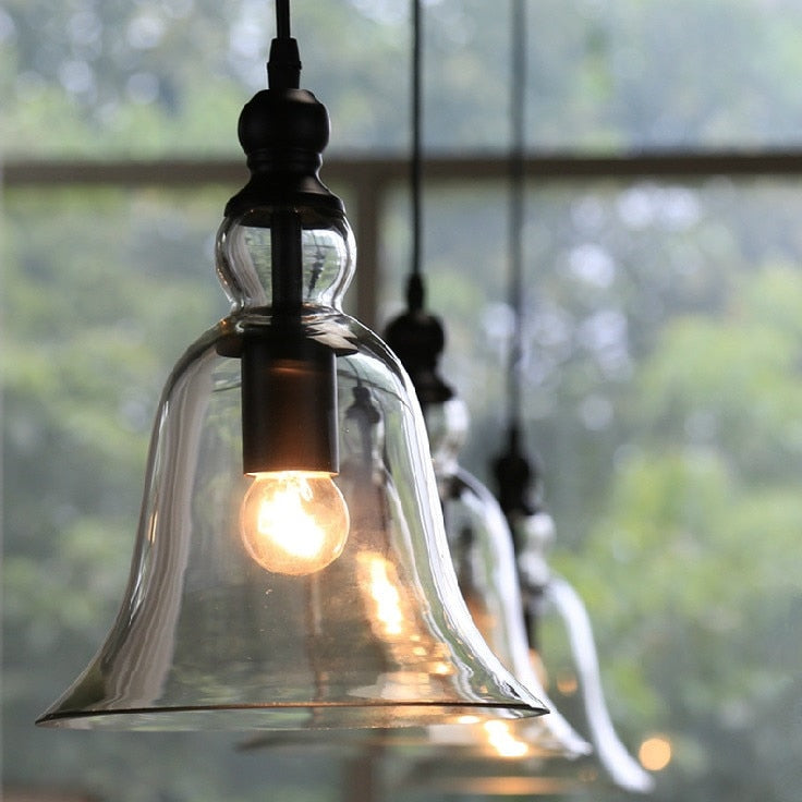 Retro Vintage Industrial Style Bell Shape Glass Pendant Ceiling Lamp Light Bedroom Living Room E27 Home Restaurant Cafe