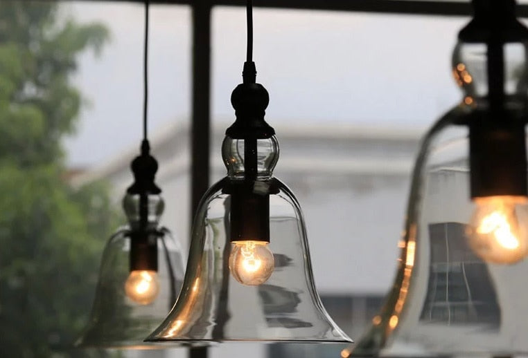 Retro Vintage Industrial Style Bell Shape Glass Pendant Ceiling Lamp Light Bedroom Living Room E27 Home Restaurant Cafe