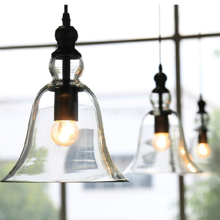 Retro Vintage Industrial Style Bell Shape Glass Pendant Ceiling Lamp Light Bedroom Living Room E27 Home Restaurant Cafe