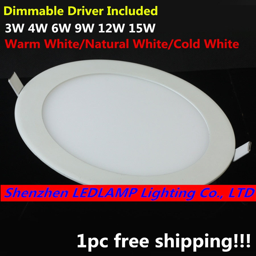 Dimmable LED Downlight Ceiling Panel Light with driver AC110V/220V 3W/4W/6W/9W/12W/15W Recessed LED Ceiling Down Light