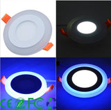 3 Model Round blue+white double color Led Panel Light 6w/9w/16w/24W AC85-265V Recessed LED Ceiling downlight downlights