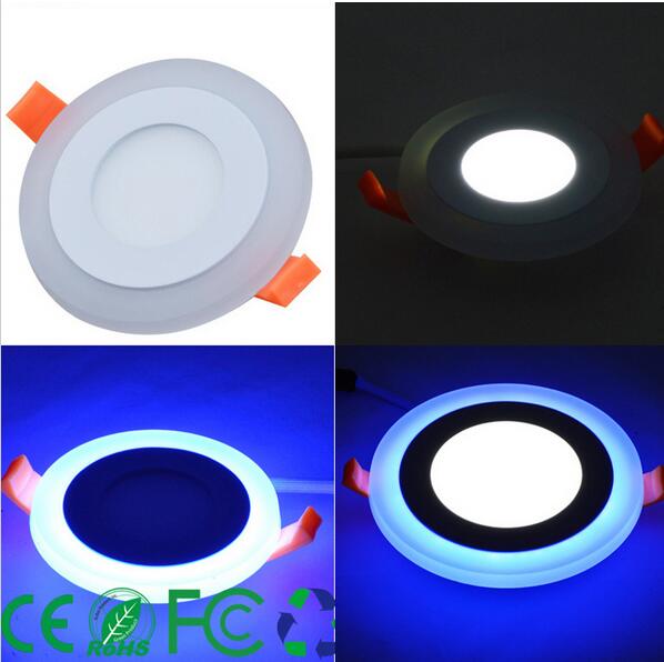 3 Model Round blue+white double color Led Panel Light 6w/9w/16w/24W AC85-265V Recessed LED Ceiling downlight downlights