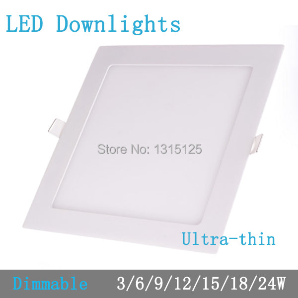 Thickness 3W/6W/9W/12W/15W/18W/24W dimmable LED downlight Square LED panel Ceiling Recessed Light bulb lamp AC85-265V smd2835