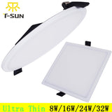 T-SUNRISE Ultra Thin LED Panel Downlight 8W 16W 24W 32W Round/Square LED Ceiling Recessed Lights Power Supply Included SMD4014