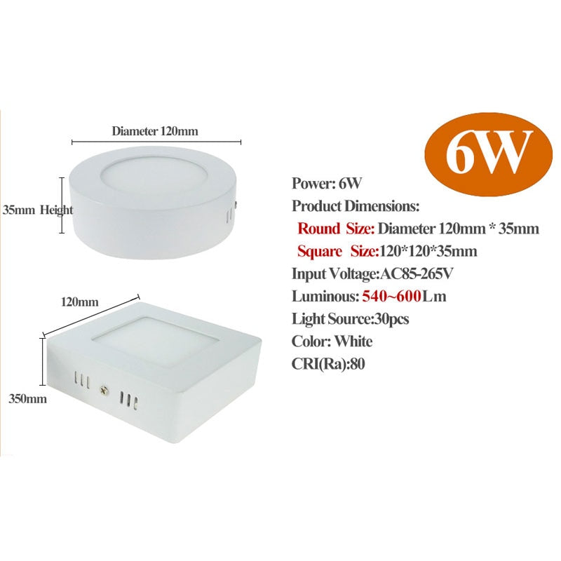 LED Panel Light 6W 12W 18W Surface Mounted LED Ceiling Lights AC85-265V Round Square LED Downlight 30 60 90pcs 2835SMD