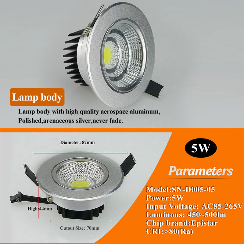 Super Bright Dimmable Led Down light COB Ceiling Spot Light 5w 10w 20w ceiling recessed Lights Warm Cool White Indoor Lighting
