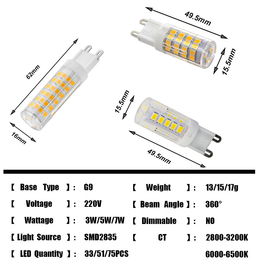 Super Bright G9 LED Lamp AC220V 4W 5W 7W Ceramic SMD2835 LED Bulb replace 30W 40W 50W Halogen light for Chandelier