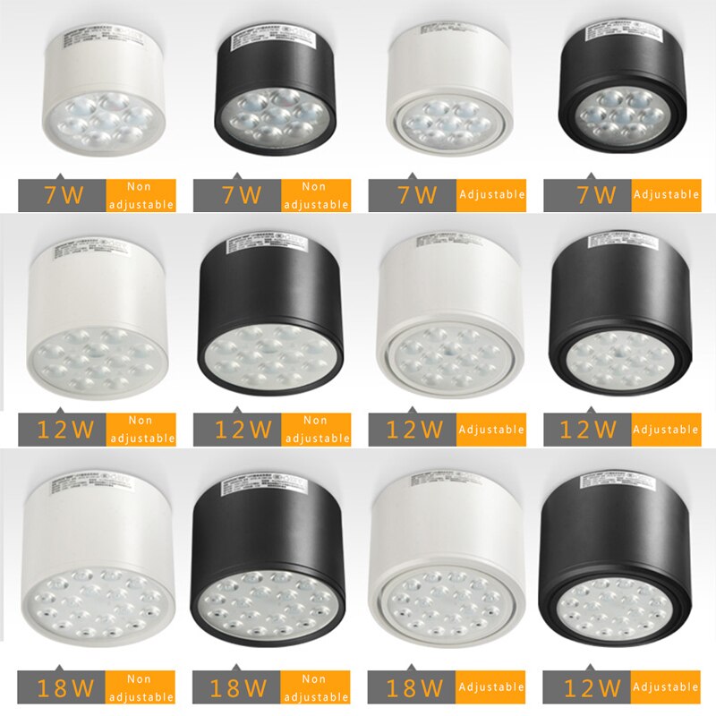 Adjustable angle Surface Mounted LED Downlights 7W 12W 18W High Power LED Ceiling Spot Light Kitchen Bathroom Downlights Lamp