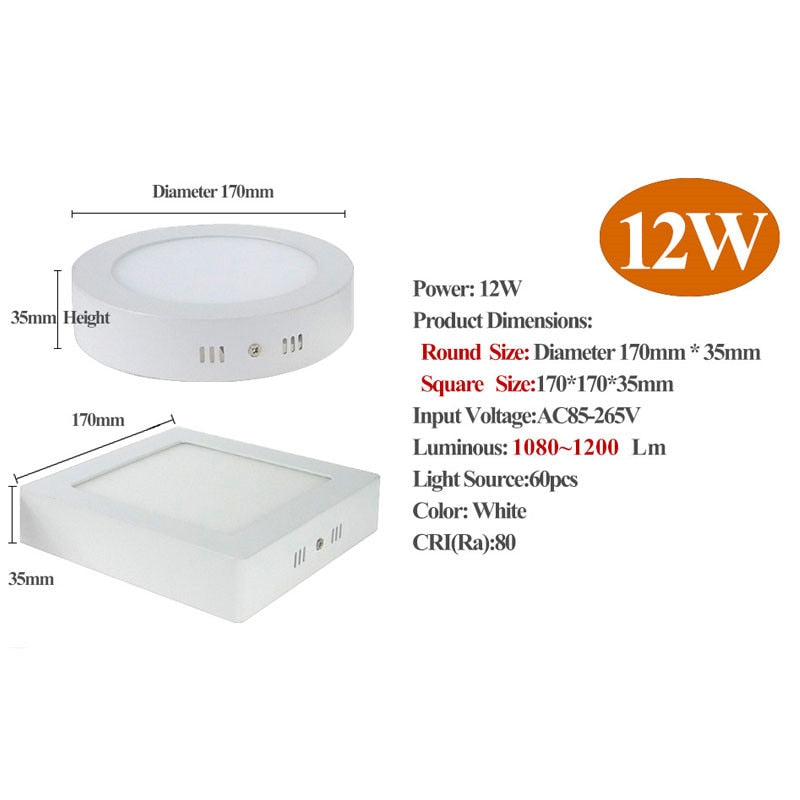 LED Panel Light 6W 12W 18W Surface Mounted LED Ceiling Lights AC85-265V Round Square LED Downlight 30 60 90pcs 2835SMD