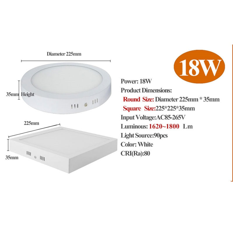 LED Panel Light 6W 12W 18W Surface Mounted LED Ceiling Lights AC85-265V Round Square LED Downlight 30 60 90pcs 2835SMD