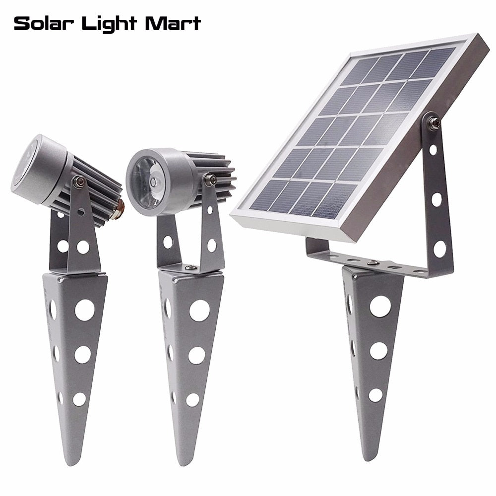 Mini 50X Updated All Metal Twin Solar Powered LED Outdoor Landscape garden decoration Spotlight Waterproof 5m Cable  garden lamp
