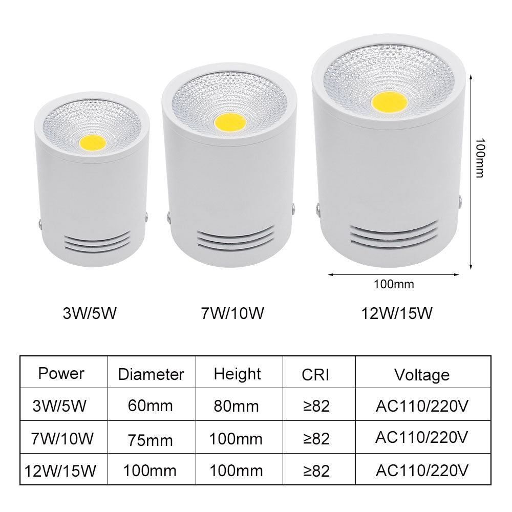 LED Downlights 3W 5W 7W 10W 15W Ceiling Lamps Spot Light AC85-265V Surface Mounted Down Light White/Warm white