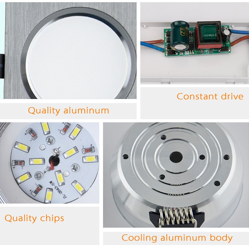 LED Ceiling Lamp 10PCS/Lot satin silver Cold/Warm White Epistar Recessed Cabinet light Downlight AC 230V 110V For Home Lighting