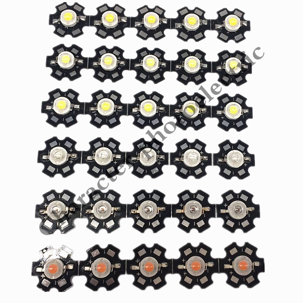 50pcs 1W 3W High Power warm white/cool white /natural white/red/green/Blue/Royal blue/660/UV/IR850/940 LED with 20mm star PCB