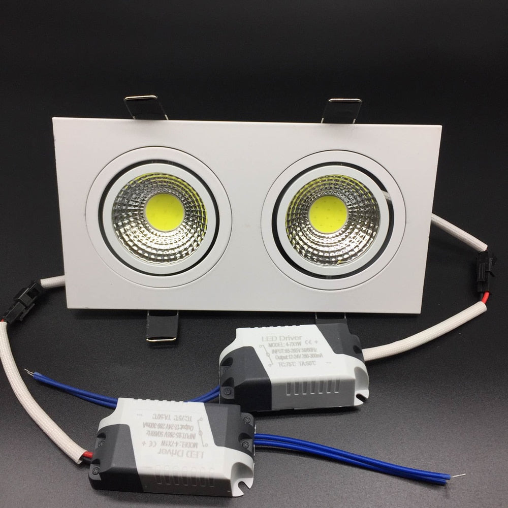 Square Bright Recessed Double LED Dimmable Square Downlight COB 14W 20W LED Spot light decoration Ceiling Lamp AC 110V 220V