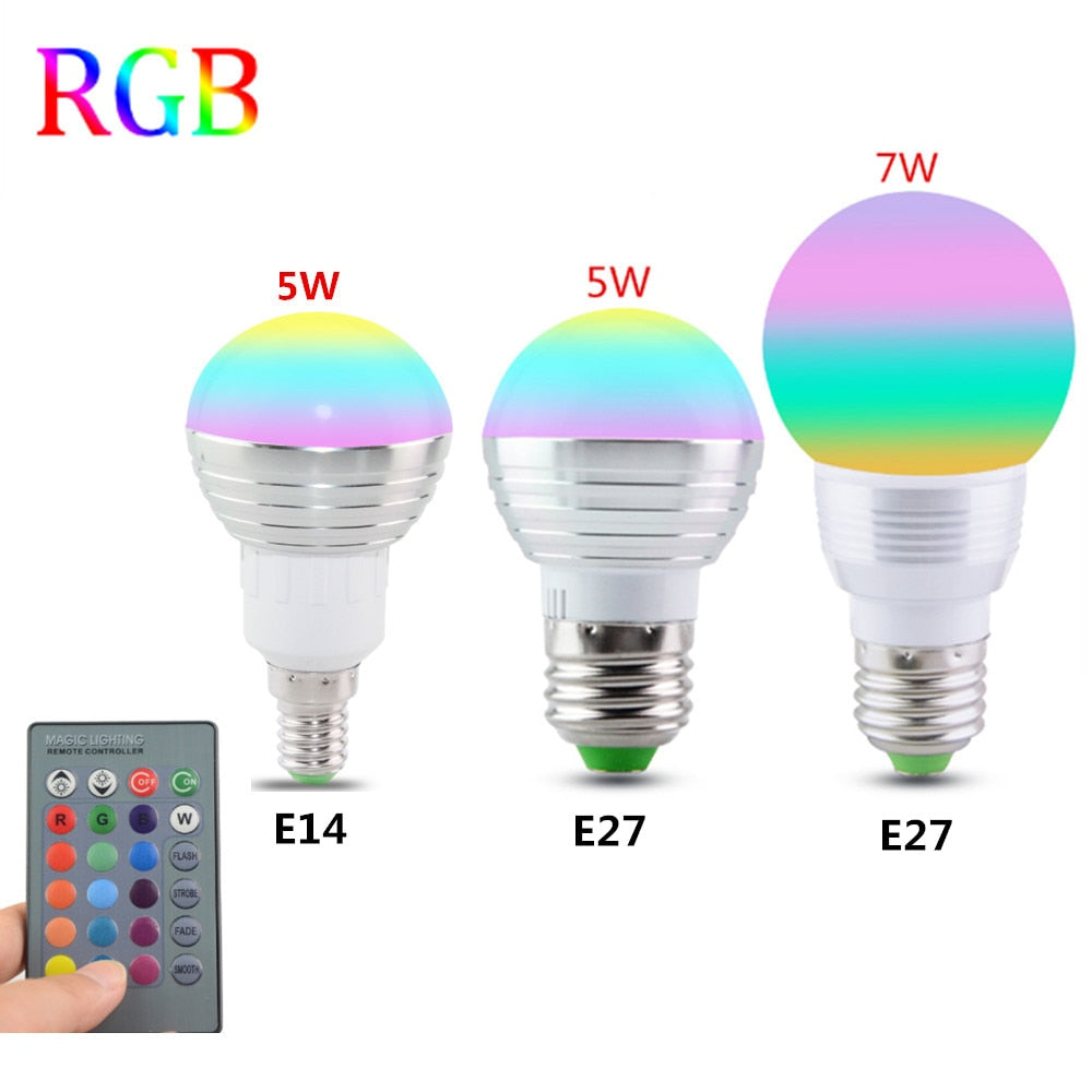 E27 E14 LED 16 Color Changing RGB Magic Light Bulb Lamp 85-265V 110V 120V 220V RGB Led Light Spotlight + IR Remote Control