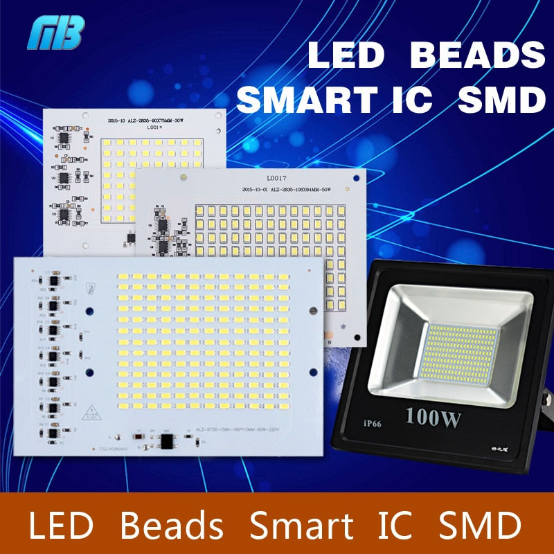 Smart IC SMD LED Chips Lamp 10W 20W 30W 50W 100W AC 220V SMD2835 DIY For Outdoor Floodlight Outdoor Garden Cold White Warm White