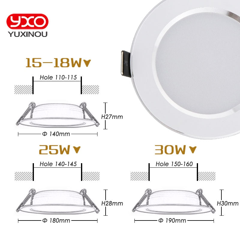 Hot Sale 5W 7W 9W Waterproof LED Downlight Dimmable Warm White Cold White 3 Color Recessed LED Lamp Spot Light AC85-265V