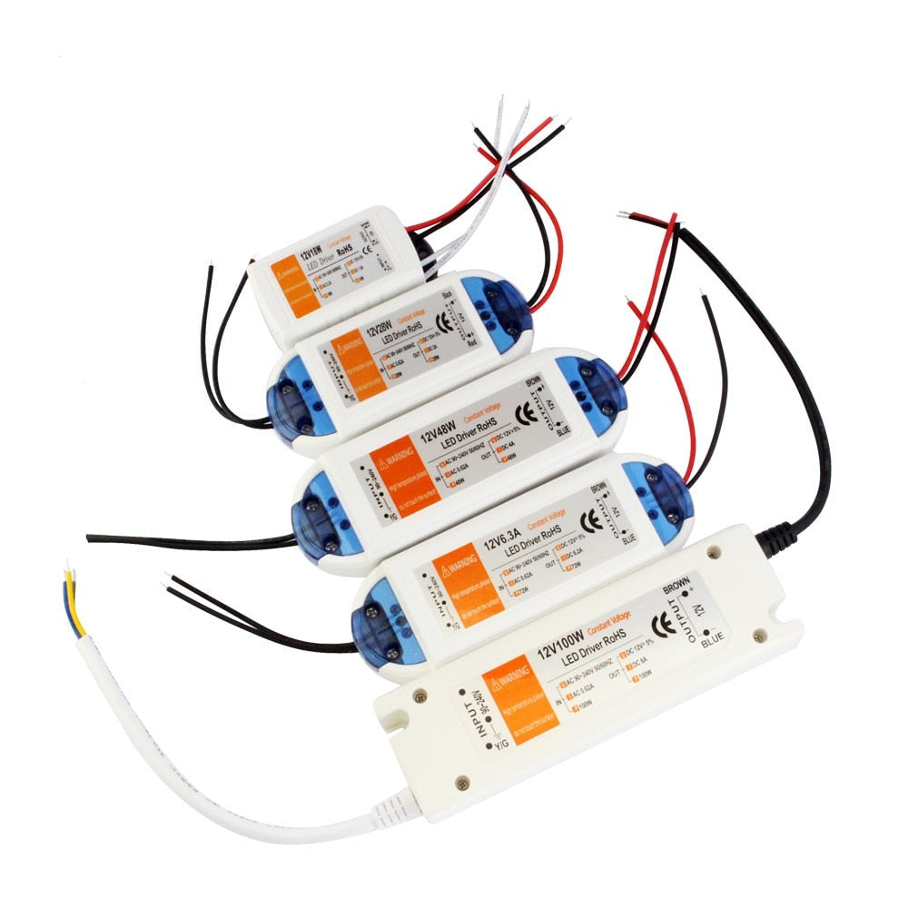 Power Supply 12V LED Driver 18W 28W 48W 72W 100W AC 110V 220V to 12V DC Lighting Transformer Adapter for LED Strip CCTV