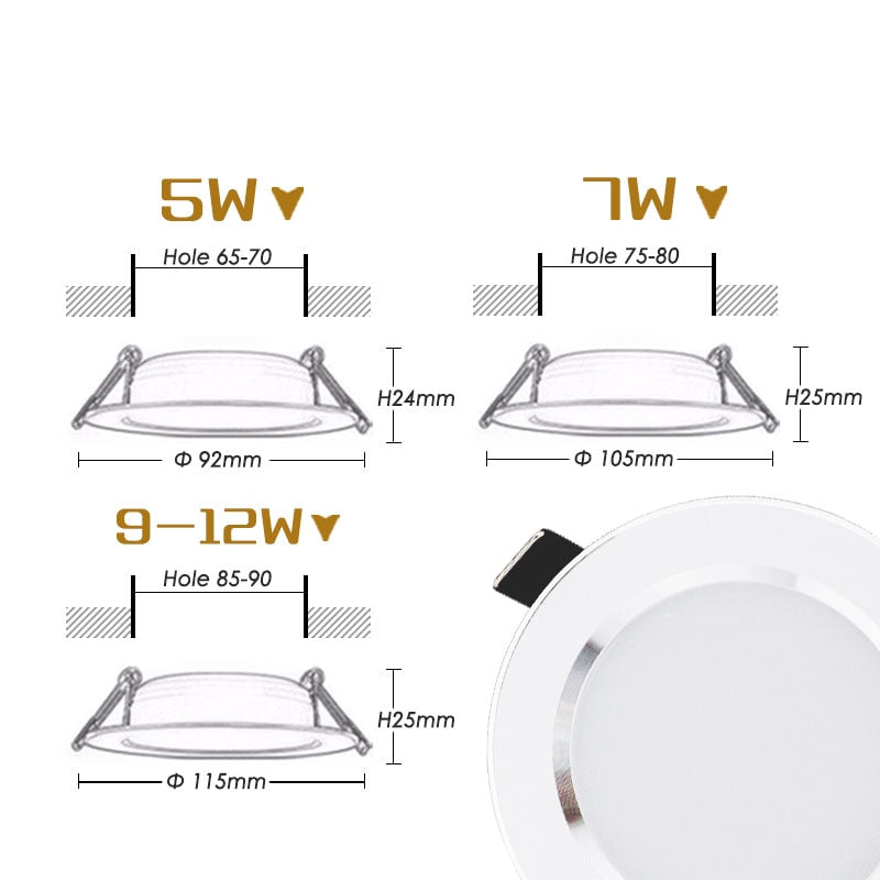 Waterproof LED Downlight 5w 7w 9w 12w 15w 18w 30w LED Recessed Ceiling Down light led cob Spot Light Dimmable LED Downlight