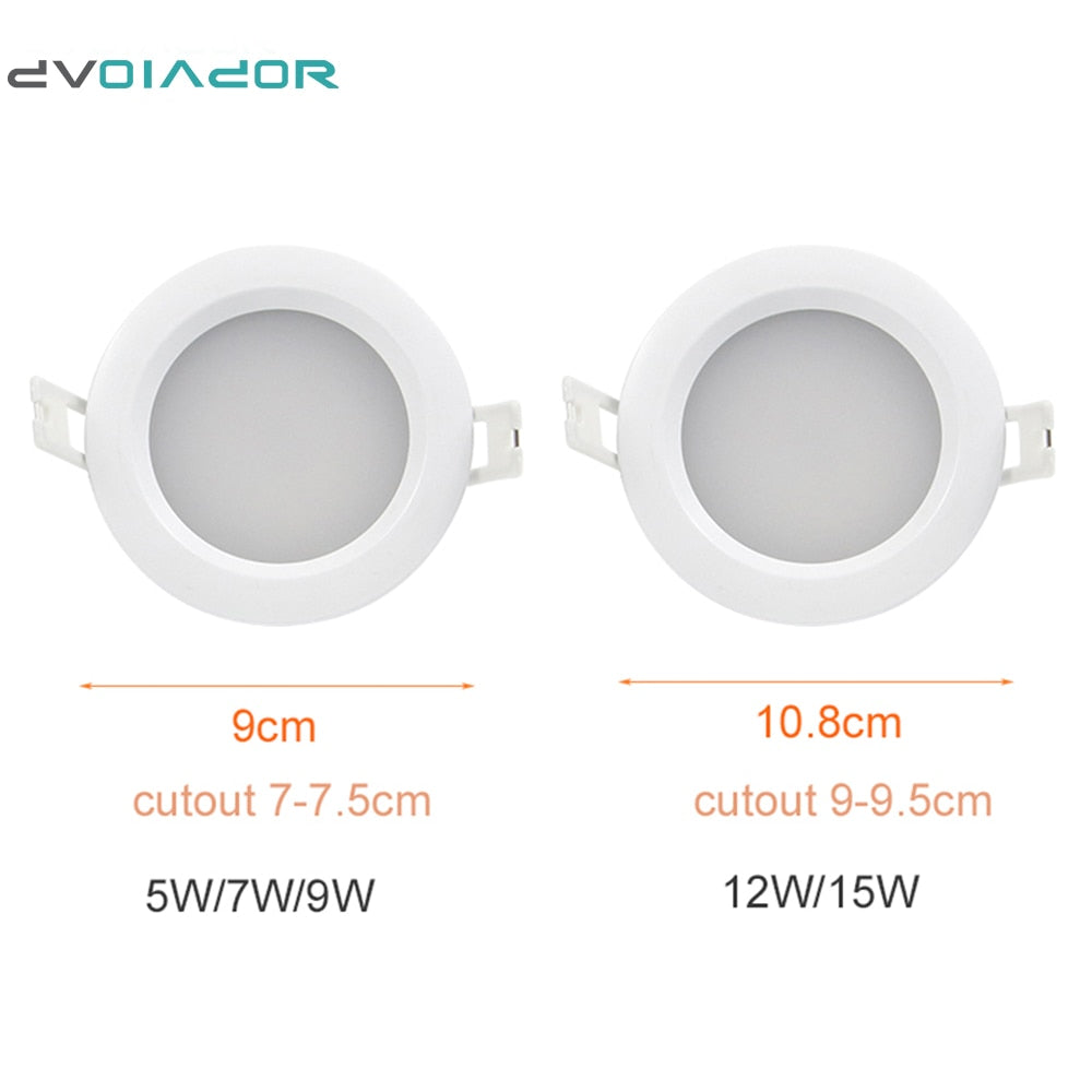 DVOLADOR Waterproof LED Downlight IP65 LED Downlight Spot Light 15W/12W/9W/7W/5W Super Bright AC220V/110V Recessed Ceiling Lamp