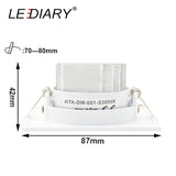 LEDIARY Super Bright LED Downlights Round/Square 75mm Cut Hole Recessed COB Real 5W Angle Adjustable 100-240V Ceiling Spot Lamp