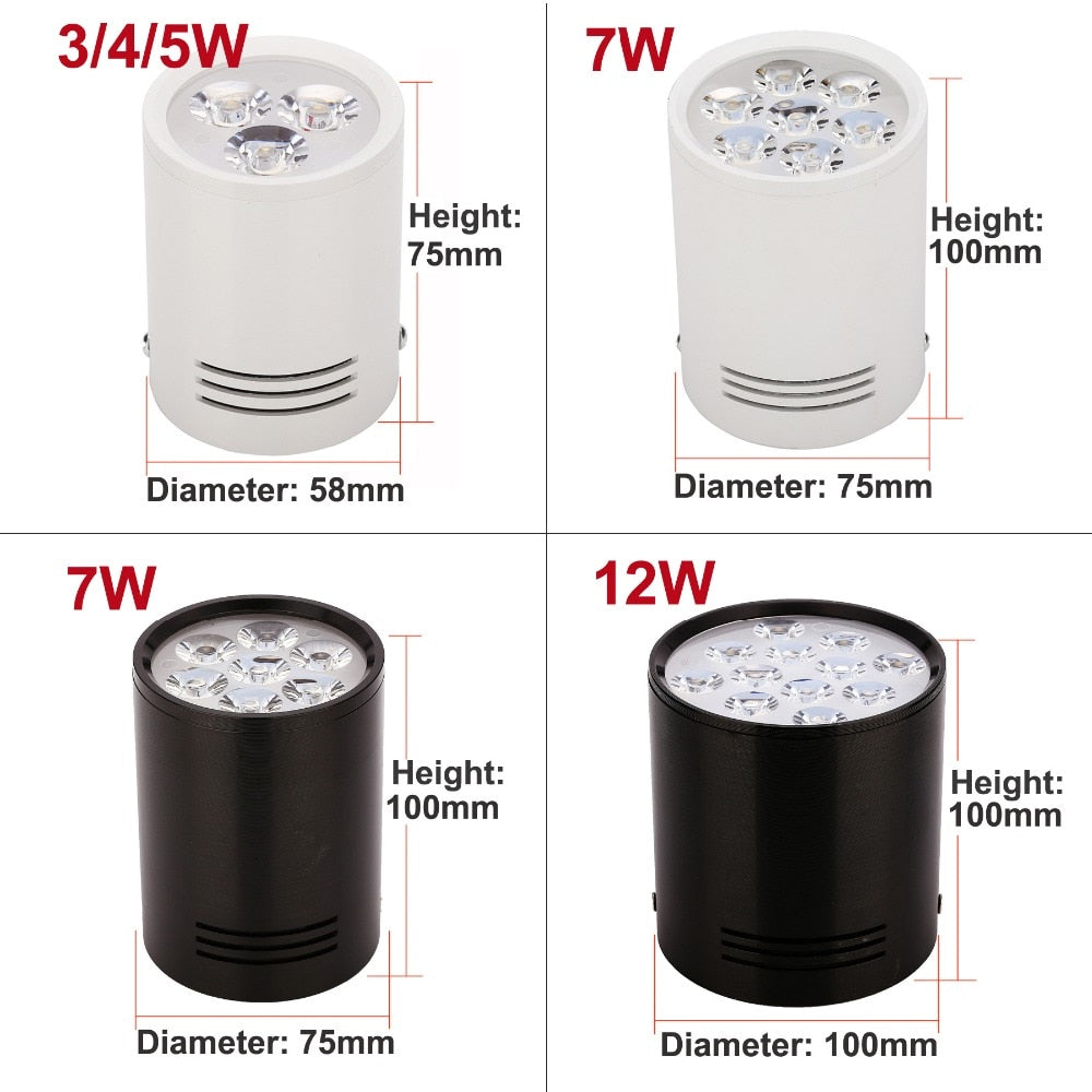 Surface Mounted Downlights 3W 5W 7W 12W LED Spot Ceiling Lights Lamps White Black Body for living room bathroom kitchen lights
