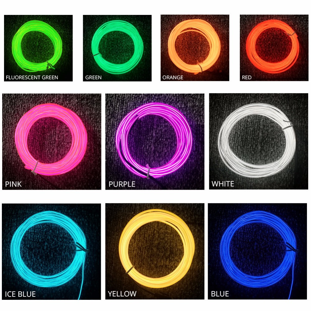 1m 2m 3m 4m 5m Neon Light EL Wire 3 Modes 10 Colors LED Strip Light with Controller For Car Dance Party Bike Decoration Lighting
