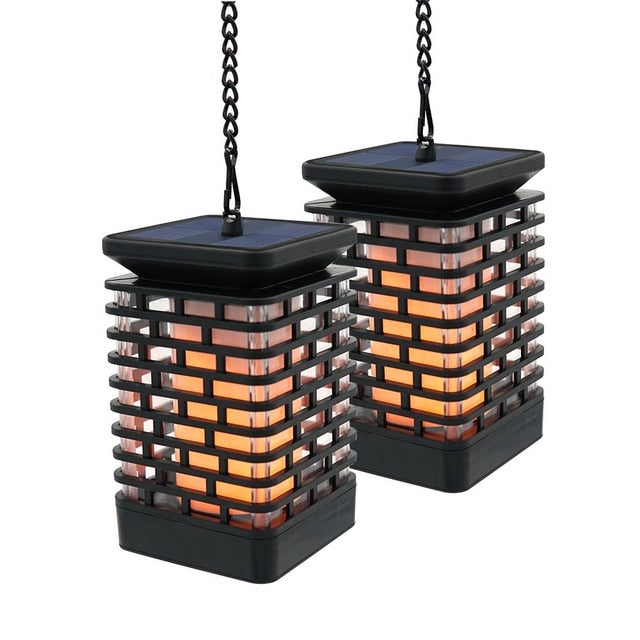 Solar Lights Flicking Flame Outdoor Solar Lantern Lamp Light Solar Powered LED Waterproof Hanging Light for garden yard pathway