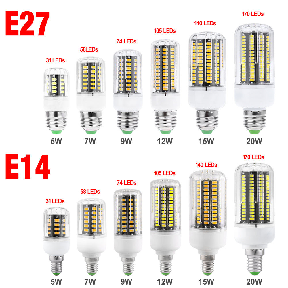 LED Corn Bulb - 220V - 5W/7W/9W/12W/15W/20W - E27 E14 Base Light - Cool/Warm White