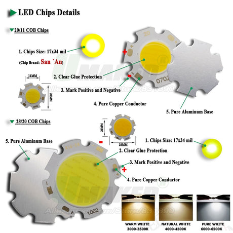 High Power LED Chip 3W 5W 7W10W 15W 20W 24W 30W 50W integrated SMD COB Beads Warm/Natural White Lamp Diode for led bulb spotlight