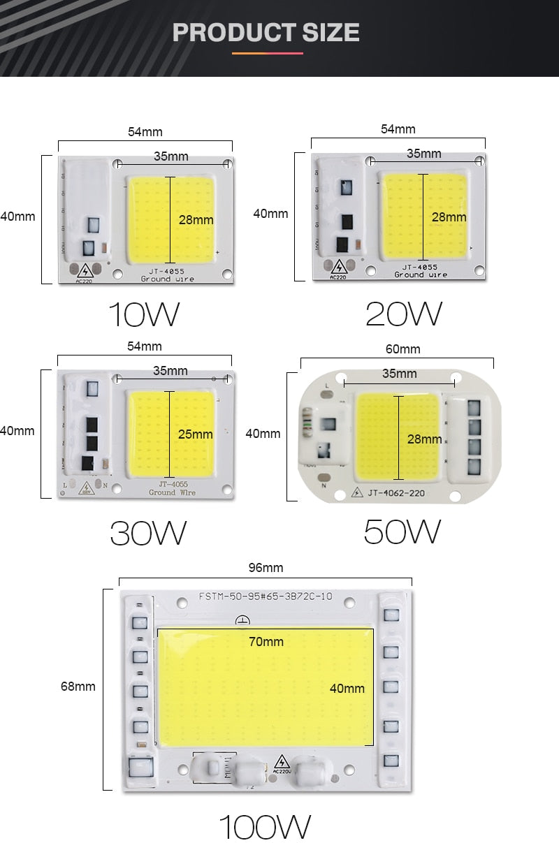 COB LED Chip 220V 50W 30W 20W 10W LED Matrix For Projectors Beads Cob Chip Spotlight for DIY Flood Light Outdoor Chip Lamp