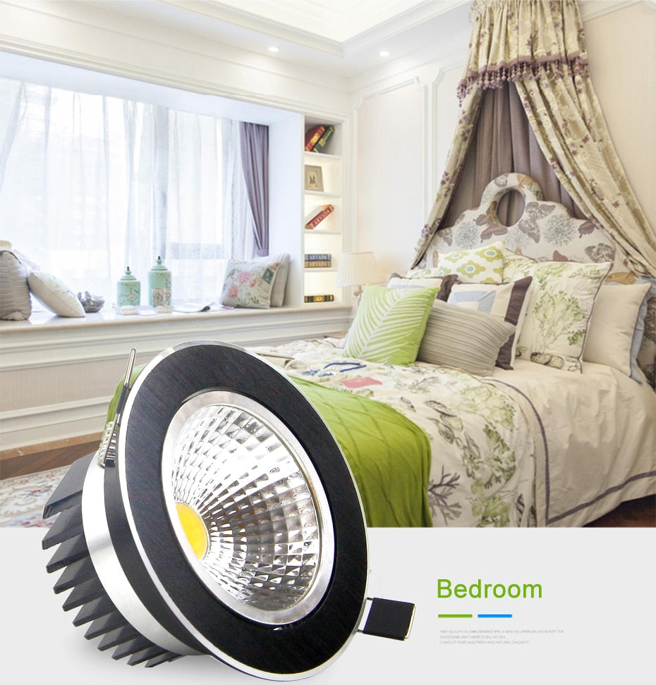 DBF Round Black Housing Embedded Downlight Dimmable 5W 7W 9W 12W Ceiling Recessed Spot Lights with AC 110V 220V LED Transformer