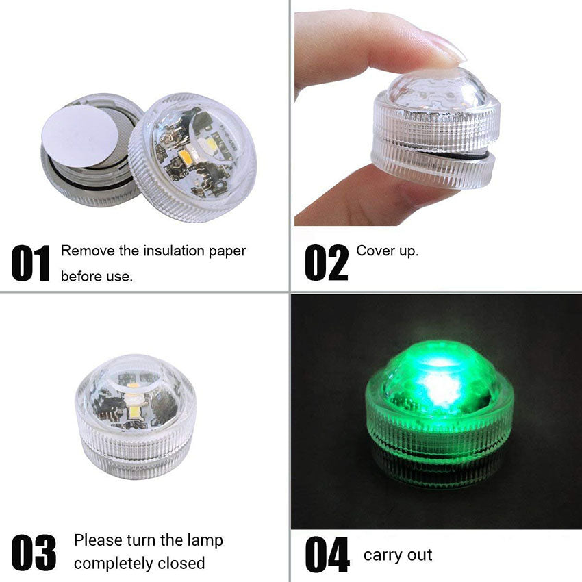 Battery Operated Waterproof RGB Submersible LED Light Underwater Night Lamp Tea Lights for vase, bowls, aquarium and party Wedding