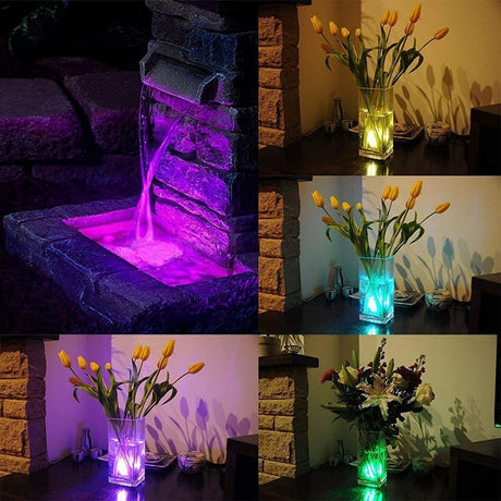 Battery Operated Waterproof RGB Submersible LED Light Underwater Night Lamp Tea Lights for vase, bowls, aquarium and party Wedding