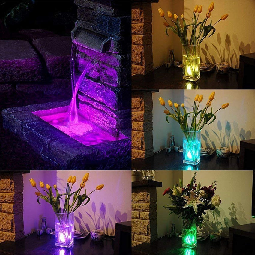 Battery Operated Waterproof RGB Submersible LED Light Underwater Night Lamp Tea Lights for vase, bowls, aquarium and party Wedding